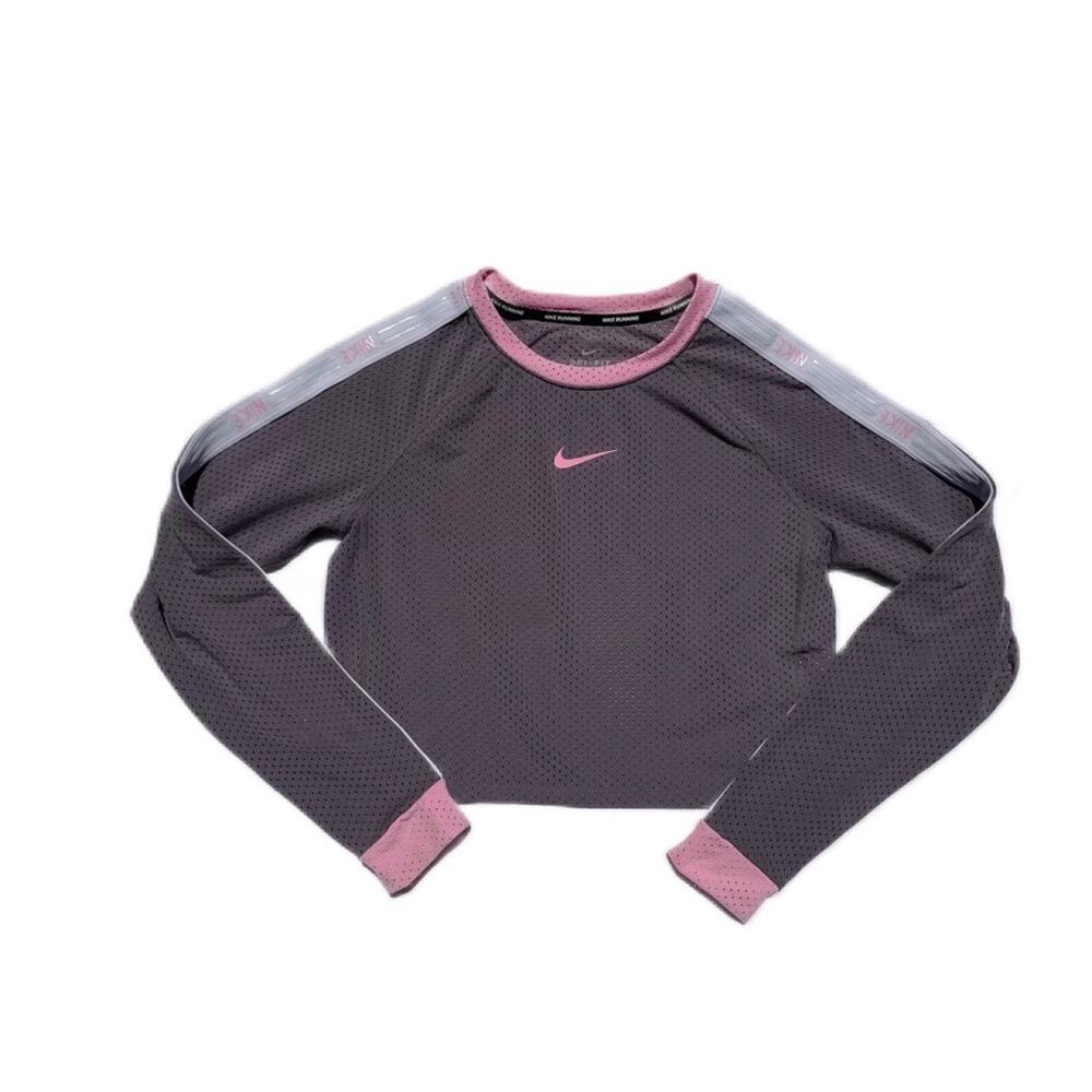 Nike Running Cropped Gray Pink Mesh Long sleeve Top